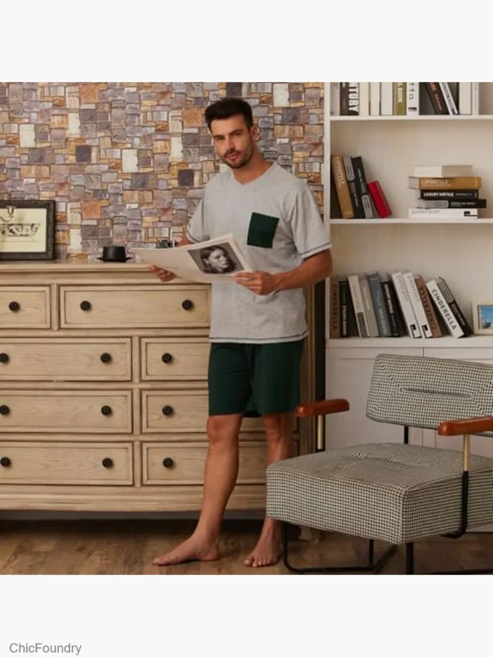 Soft Cotton V-Neck Short-Sleeve T-Shirt & Shorts Pajama Set for Men